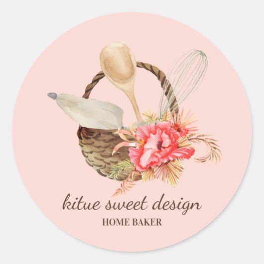 Roze Roze Bakkerij Banketbakker Ronde Sticker (Voorkant)