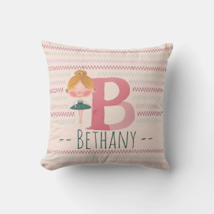Roze Roze Ballerina Monogram B – Persoonlijke Kuns Kussen