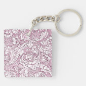 Roze Roze Barok Weelderig Loof Sleutelhanger (Achterkant)