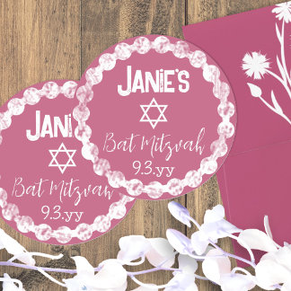 Roze Roze Bat Mitzvah Persoonlijk Ronde Sticker