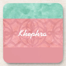 Roze roze batik en blauwe Waterverf naam en jaar Bier Onderzetter