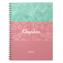 Roze roze batik en blauwe Waterverf naam en jaar Notitieboek