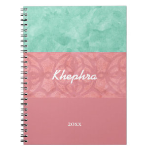 Roze roze batik en blauwe Waterverf naam en jaar Notitieboek