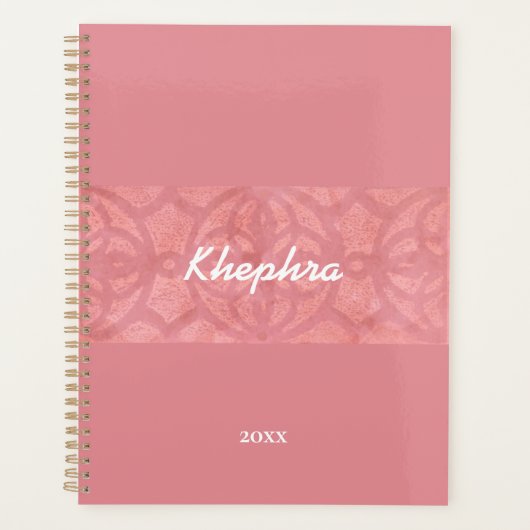 Roze roze batik en blauwe Waterverf naam en jaar Planner (Voorkant)