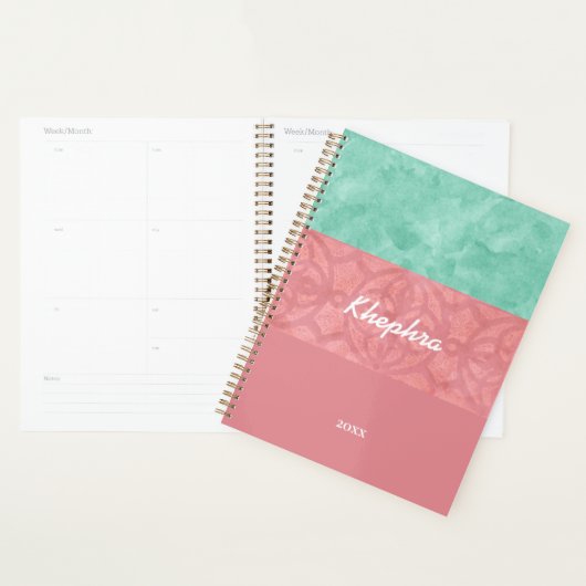 Roze roze batik en blauwe Waterverf naam en jaar Planner (Display)