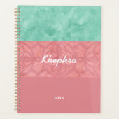 Roze roze batik en blauwe Waterverf naam en jaar Planner (Voorkant)