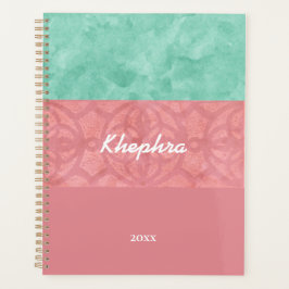 Roze roze batik en blauwe Waterverf naam en jaar Planner
