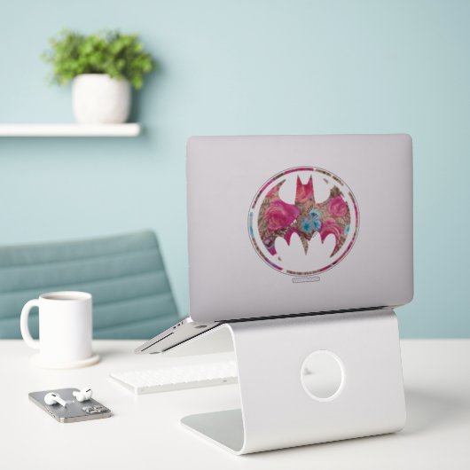 Roze roze bietsem sticker (Laptop op bureau)