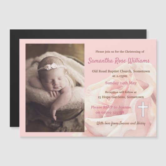 Roze roze blaas Christening Magnetische Uitnodiging (Voorkant / Achterkant)