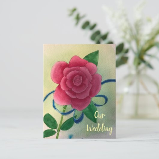 Roze Roze Blauw Lint Bruiloft Uitnodiging Briefkaa (Staand voorkant)