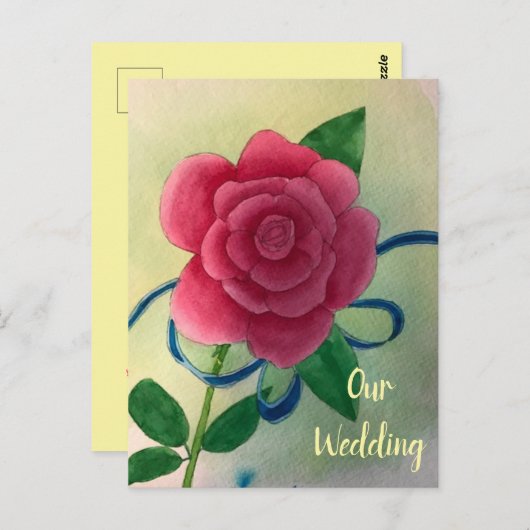 Roze Roze Blauw Lint Bruiloft Uitnodiging Briefkaa (Voorkant / Achterkant)