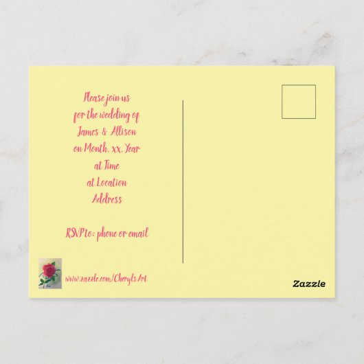 Roze Roze Blauw Lint Bruiloft Uitnodiging Briefkaa (Achterkant)