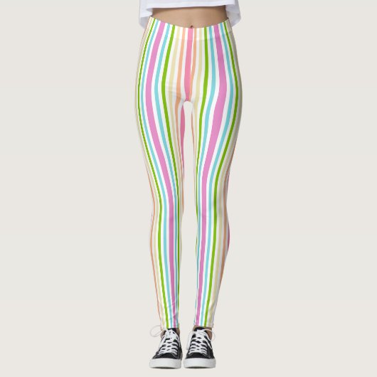 Roze Roze Blauwe Gele Witte Pastel Kleuren Leggings (Voorkant)