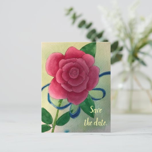 Roze roze blauwe lint Sparen de datum Briefkaarten (Staand voorkant)