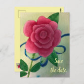 Roze roze blauwe lint Sparen de datum Briefkaarten (Voorkant / Achterkant)