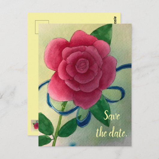 Roze roze blauwe lint Sparen de datum Briefkaarten (Voorkant / Achterkant)