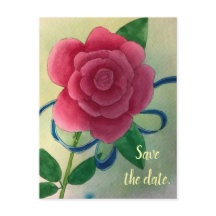 Roze roze blauwe lint Sparen de datum Briefkaarten