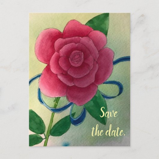 Roze roze blauwe lint Sparen de datum Briefkaarten (Voorkant)