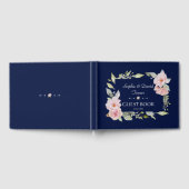 Roze Roze Bloei Navyblauwe Huwelijk Gastenboek (Volledig)