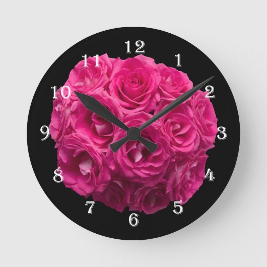 Roze roze bloem Bouquet wandklok (Voorkant)