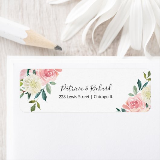 Roze Roze Bloem Bruiloft Retouradres Label (Insitu)