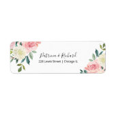 Roze Roze Bloem Bruiloft Retouradres Label (Voorkant)