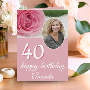 Roze roze bloem Foto Floral 40th Birthday Card Kaart