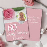 Roze roze bloem Foto Floral 60th Birthday Card<br><div class="desc">Roze Rose Flower Photo Floral 60th Birthday Card. De kaart is roze en heeft een prachtige roze roze roos. De tekst is in een trendy wit manuscript. Voeg jouw naam,  foto en bericht op de achterzijde toe.</div>