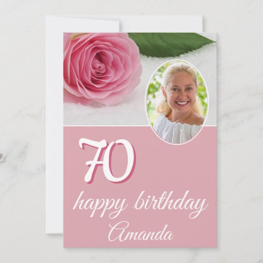 Roze roze bloem Foto Floral 70th Birthday Card (Voorkant)