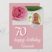 Roze roze bloem Foto Floral 70th Birthday Card (Voorkant / Achterkant)