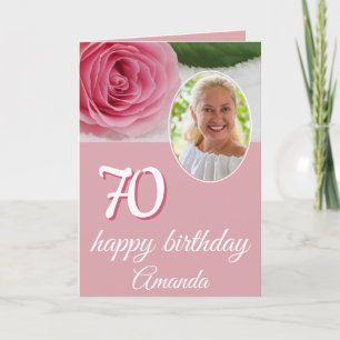 Roze roze bloem Foto Floral 70th Birthday Card Kaart