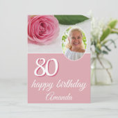 Roze roze bloem Foto Floral 80th Birthday Card (Staand voorkant)