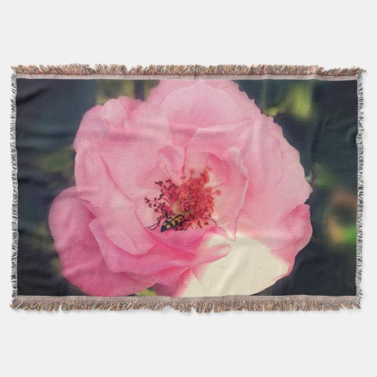 Roze roze bloem Fotobloemen Blanket met schroefdra Deken (Voorkant)