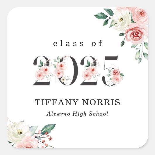 Roze Roze Bloem Getal Afstudeer Sticker (Voorkant)