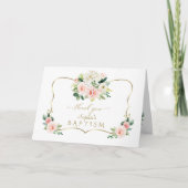 Roze Roze Bloem Goud Witte Kruis Doop Bedankkaart (Voorkant)