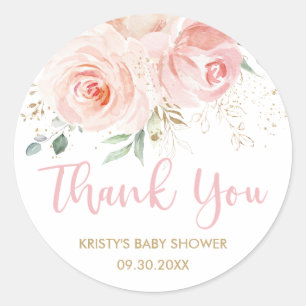 Roze Roze Bloem Gouden Bruids Baby Shower Favor Ronde Sticker