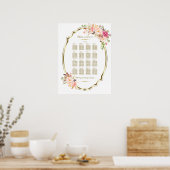 Roze Roze Bloem Gouden Frame Zitplaatskaart Poster (Keuken)