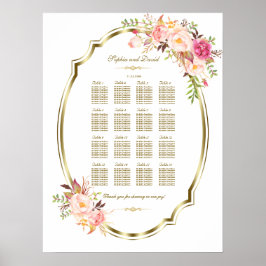 Roze Roze Bloem Gouden Frame Zitplaatskaart Poster