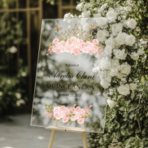 Roze Roze Bloem Gouden Tiara Quinceanera Welkom
