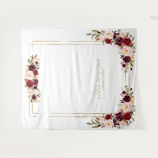 Roze Roze Bloem Gouden Verjaardag Fotohokje Wandkleed (Voorkant (horizontaal))