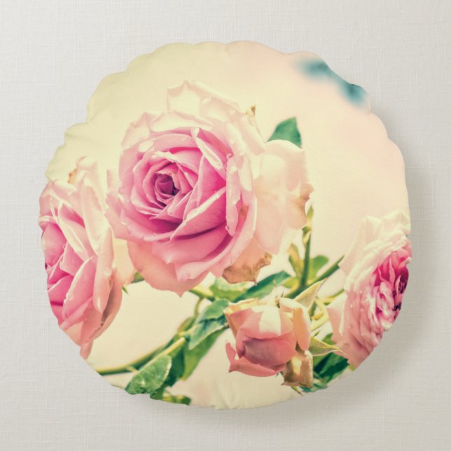  roze roze bloem rond kussen (Voorkant)