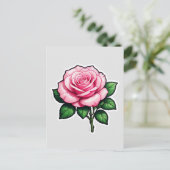 Roze Roze Bloem Stalk Briefkaart (Staand voorkant)