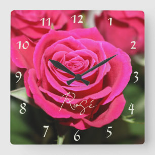 Roze Roze Bloem Vierkante Klok