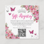 Roze Roze Bloem Vlinder Quinceanera QR Cadeau Informatiekaartje (Voorkant)