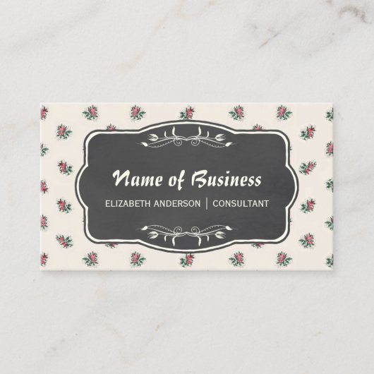 Roze Roze Bloemen Behang en Krijtbord Visitekaartje (Voorkant)