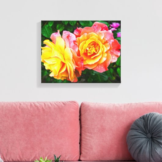 Roze Roze Bloemen Bloemenolieverfschilderij Canvas Afdruk (Insitu (Woonkamer))