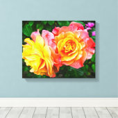 Roze Roze Bloemen Bloemenolieverfschilderij Canvas Afdruk (Insitu (Houten vloer))
