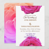 Roze Roze Bloemen Bruiloft uitnodiging (Voorkant / Achterkant)