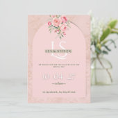 Roze Roze Bloemen Bruiloft Uitnodiging (Staand voorkant)