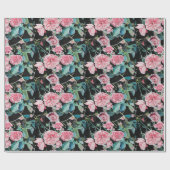 Roze roze bloemen florale Waterverf Cadeaupapier (Vlak)